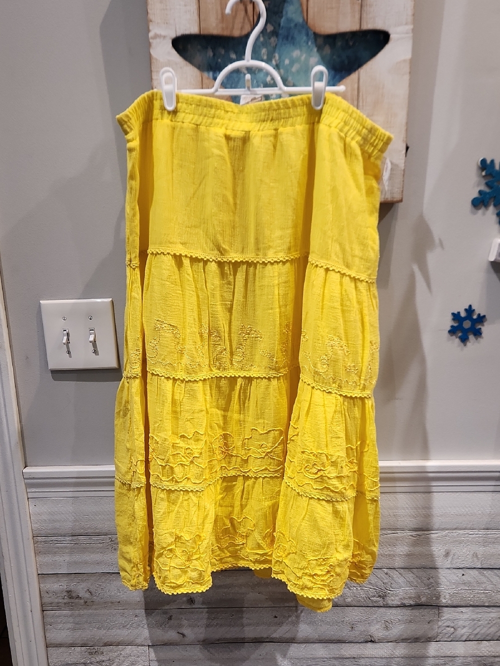NWT Metro Wear Yellow Tiered Embroidered Women's Skirt Sz 3X